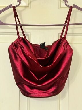 Windsor Satin Crop Cowl Neck Cami in Shimmering Berry Pink